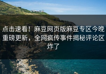 点击速看！麻豆网页版麻豆专区今晚重磅更新，全网疯传事件揭秘评论区炸了