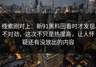 线索刚对上：新91黑料回看时才发现不对劲，这次不只是热度高，让人怀疑还有没放出的内容