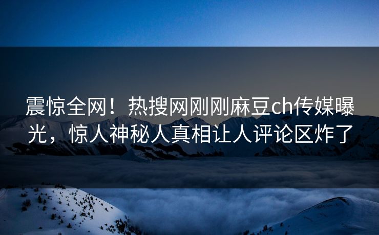 震惊全网！热搜网刚刚麻豆ch传媒曝光，惊人神秘人真相让人评论区炸了