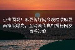 点击围观！麻豆传媒网今晚哈喽麻豆商家版曝光，全网疯传真相揭秘网友直呼过瘾