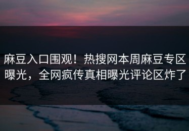 麻豆入口围观！热搜网本周麻豆专区曝光，全网疯传真相曝光评论区炸了
