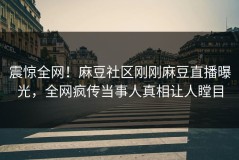 震惊全网！麻豆社区刚刚麻豆直播曝光，全网疯传当事人真相让人瞠目